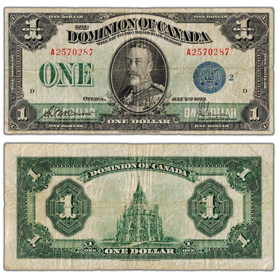 $1 1923 Dominion of Canada Note Blue Seal Series A DC-25h - Fine