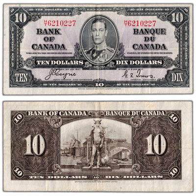 $10 1937 Bank of Canada Note Coyne-Towers H/T Prefix BC-24c - VF