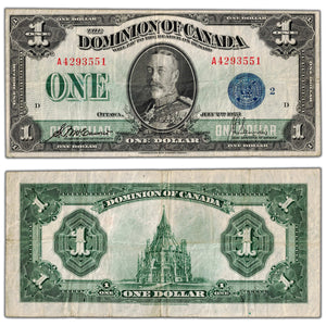 $1 1923 Dominion of Canada Note Blue Seal Series A DC-25h - VF
