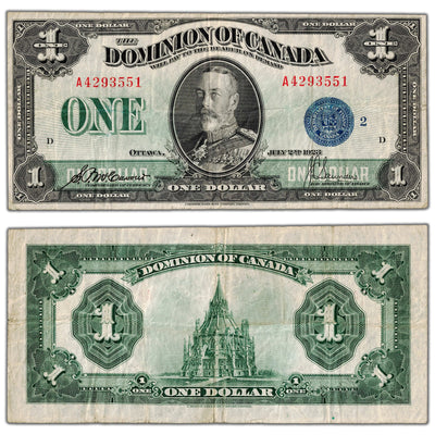 $1 1923 Dominion of Canada Note Blue Seal Series A DC-25h - VF