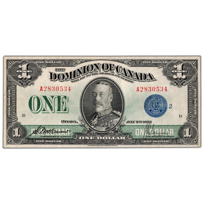 $1 1923 Dominion of Canada Note Blue Seal Series A DC-25h - VF/EF