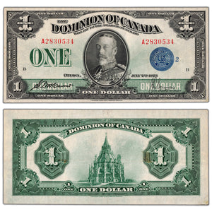 $1 1923 Dominion of Canada Note Blue Seal Series A DC-25h - VF/EF