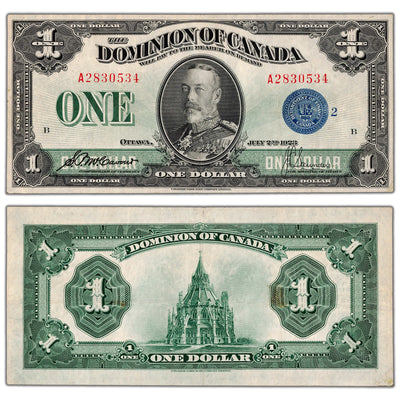 $1 1923 Dominion of Canada Note Blue Seal Series A DC-25h - VF/EF