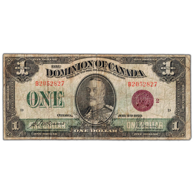 $1 1923 Dominion of Canada Note Bronze Seal Series B DC-25i - Circulated