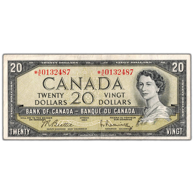 SOLD $20 1954 Bank of Canada Note *A/E Replacement Prefix BC-41bA - VF