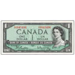 SOLD $1 1954 Bank of Canada Note Beattie-Rasminsky V/N Prefix BC-37b - AU-58