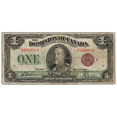 $1 1923 Dominion of Canada Note Bronze Seal Series B DC-25i - Circulated