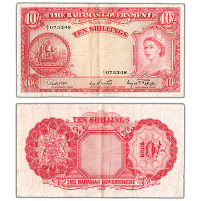 Bahamas ND (1953) 10 Ten Shillings Note P #14d - F/VF