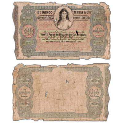 Uruguay El Banco Maua &amp; Cia 1871 20 Pesos Note P #S292 - Filler&nbsp;