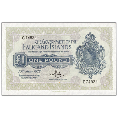 SOLD Falkland Islands 1982 1 One Pound Note P #8e - Choice UNC