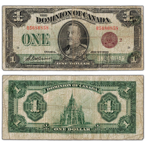 $1 1923 Dominion of Canada Note Bronze Seal Series B DC-25i - Circulated