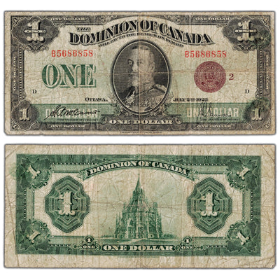 $1 1923 Dominion of Canada Note Bronze Seal Series B DC-25i - Circulated