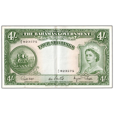 Bahamas (1953) 4 Four Shillings Note P #13d - EF