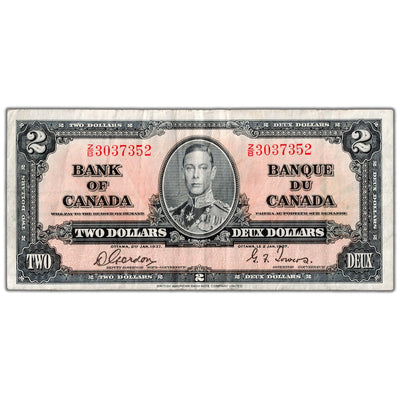 $2 1937 Bank of Canada Note Gordon-Towers Z/B Changeover Prefix BC-22b - VF