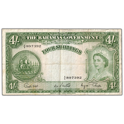 SOLD Bahamas (1953) 4 Four Shillings Note P #13d - Circulated