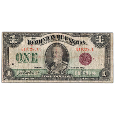 $1 1923 Dominion of Canada Note Bronze Seal Series B DC-25i - VG