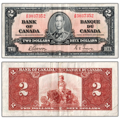 $2 1937 Bank of Canada Note Gordon-Towers Z/B Changeover Prefix BC-22b - VF