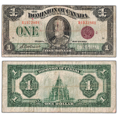 $1 1923 Dominion of Canada Note Bronze Seal Series B DC-25i - VG