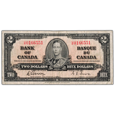 $2 1937 Bank of Canada Note Gordon-Towers U/B Prefix BC-22b - Fine