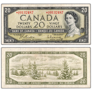SOLD $20 1954 Bank of Canada Note *A/E Replacement Prefix BC-41bA - VF