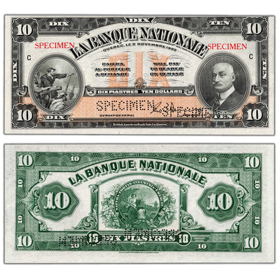 $10 1922 La Banque Nationale Canada Chartered Specimen Note #510-22-04s - UNC