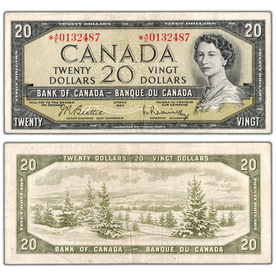 SOLD $20 1954 Bank of Canada Note *A/E Replacement Prefix BC-41bA - VF