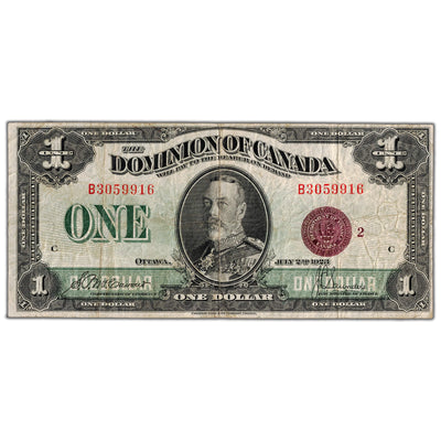 $1 1923 Dominion of Canada Note Bronze Seal Series B DC-25i - Fine