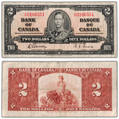 $2 1937 Bank of Canada Note Gordon-Towers U/B Prefix BC-22b - Fine