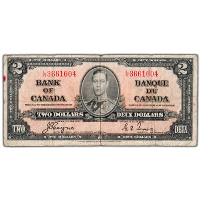 $2 1937 Bank of Canada Note Coyne-Towers L/R Last Prefix BC-22c - VG/F
