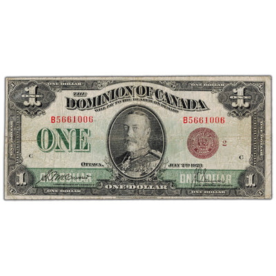 $1 1923 Dominion of Canada Note Bronze Seal Series B DC-25i - Fine