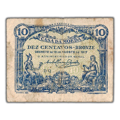 Portugal 1917 10 Ten Centavos Note P #95c - Circulated
