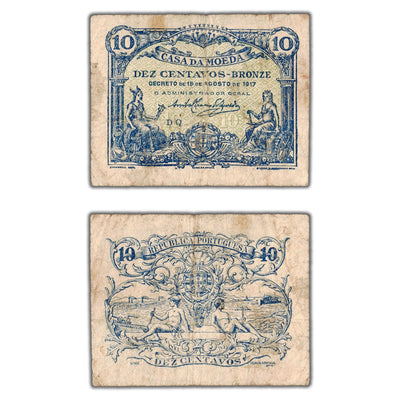 Portugal 1917 10 Ten Centavos Note P #95c - Circulated