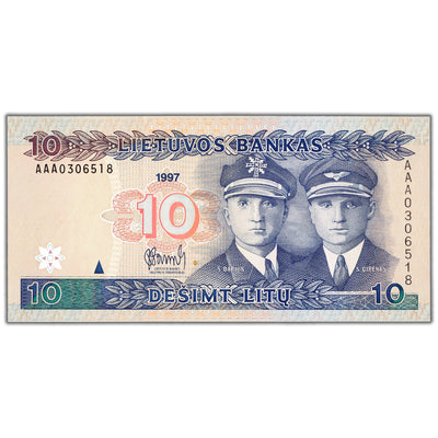 SOLD Lithuania 1997 10 Litu Note P #59 - Choice Uncirculated