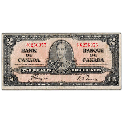 $2 1937 Bank of Canada Note Coyne-Towers H/R Prefix BC-22c - Fine