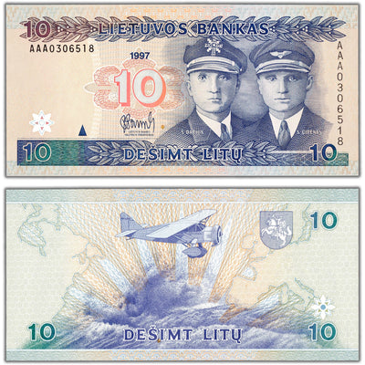SOLD Lithuania 1997 10 Litu Note P #59 - Choice Uncirculated