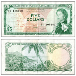 SOLD East Caribbean States ND (1965) $5 Five Dollars Note P #14b - VF+