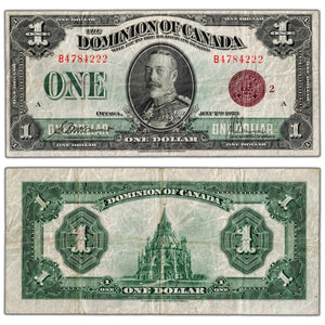 $1 1923 Dominion of Canada Note Bronze Seal Series B DC-25i - F/VF