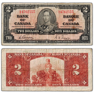 $2 1937 Bank of Canada Note Gordon-Towers N/B Prefix BC-22b - VG/F