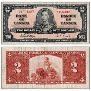 SOLD $2 1937 Bank of Canada Note Gordon-Towers Y/B Prefix BC-22b - Fine (tear)