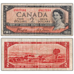 $2 1954 Bank of Canada Note Devil Face A/B Prefix BC-30a - VG