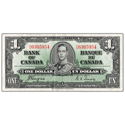 $1 1937 Bank of Canada Note Coyne-Towers R/N Prefix BC-21d - VF/EF