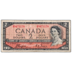 $2 1954 Bank of Canada Note Devil Face B/B Prefix BC-30a - Fine