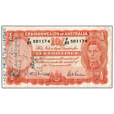 Australia ND (1939-52) 10 Ten Shillings Note P #25b - Short Snorter