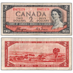 $2 1954 Bank of Canada Note Devil Face B/B Prefix BC-30a - Fine
