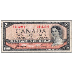 $2 1954 Bank of Canada Note Devil Face B/B Prefix BC-30a - Fine+