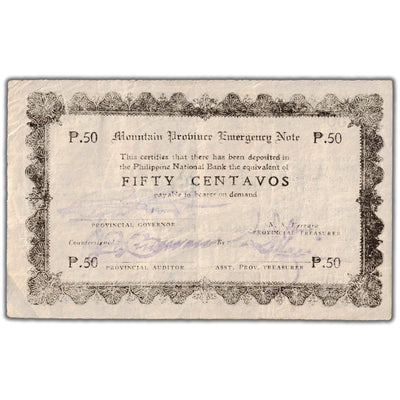 Philippines Mountain Province Emergency 1942 50 Centavos Note
