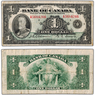 $1 1935 Bank of Canada Note English Text Letter 'A' BC-1 - Fine