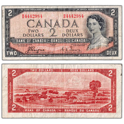 $2 1954 Bank of Canada Note Devil Face B/B Prefix BC-30a - Fine+