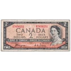 $2 1954 Bank of Canada Note Devil Face B/B Prefix BC-30a - Fine