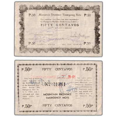 Philippines Mountain Province Emergency 1942 50 Centavos Note